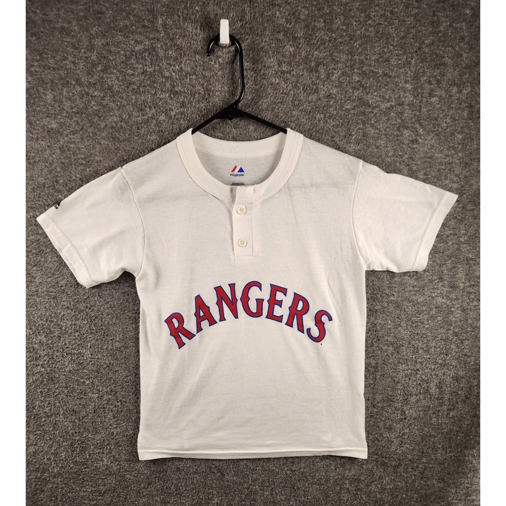 Majestic Texas Rangers Youth Medium M White Henley Baseball T-Shirt New